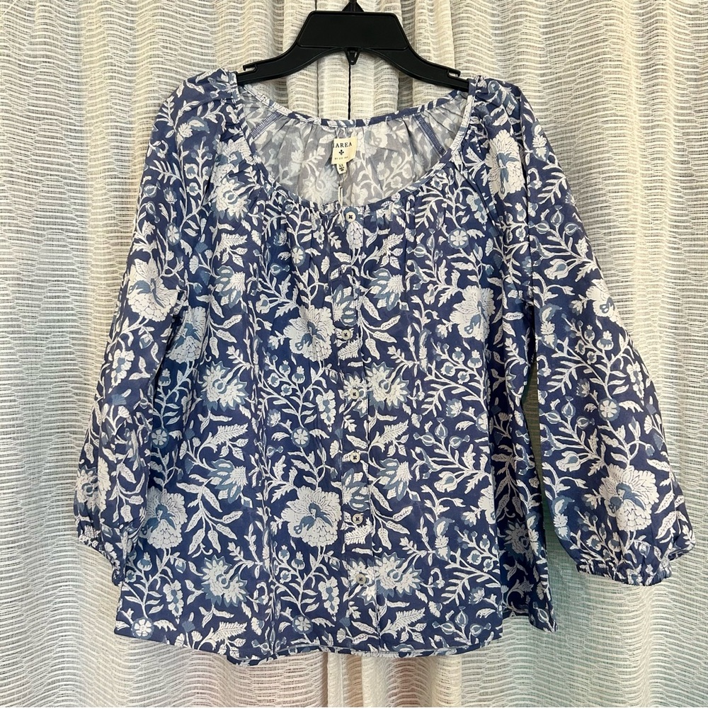 Marea Sophie blouse in “indigo blossom”  Smocked Blouse with 3/4 Sleeves